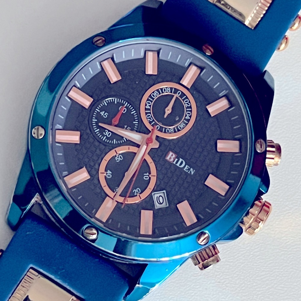 BiDen silicone watch, blue and gold